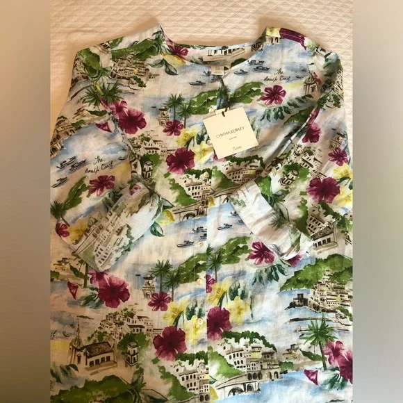 Cynthia Rowley women’s 100% linen button front floral  print blouse size… - Picture 7 of 8